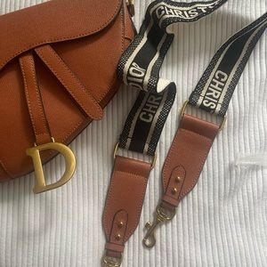 Cognac-Colored Saddle Bag with Strap